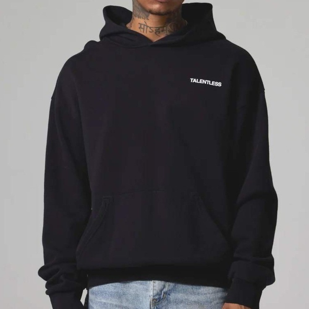 Talentless Black Pullover Hoodie Logo Front Medium‎
